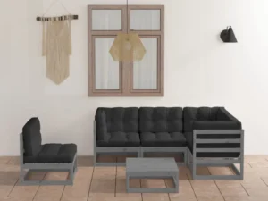 Set mobilier de grădină cu perne, 6 piese, lemn masiv de pin