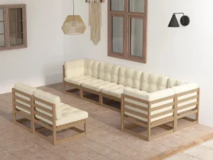 Set mobilier de grădină cu perne, 8 piese, lemn masiv de pin