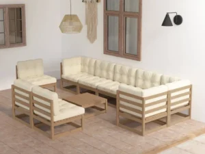 Set mobilier grădină cu perne, 10 piese, lemn masiv de pin