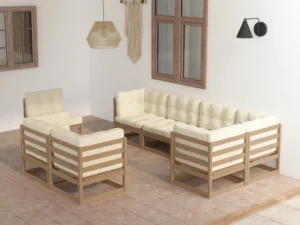 Set mobilier de grădină cu perne, 8 piese, lemn masiv pin