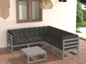 Set mobilier de grădină cu perne, 6 piese, lemn masiv de pin