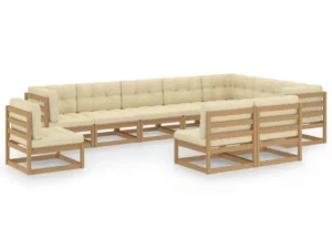 Set mobilier grădină perne, 10 piese, maro miere lemn masiv pin