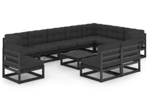 Set mobilier grădină cu perne, 11 piese, lemn masiv de pin