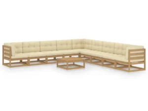 Set mobilier grădină perne, 10 piese, maro miere lemn masiv pin