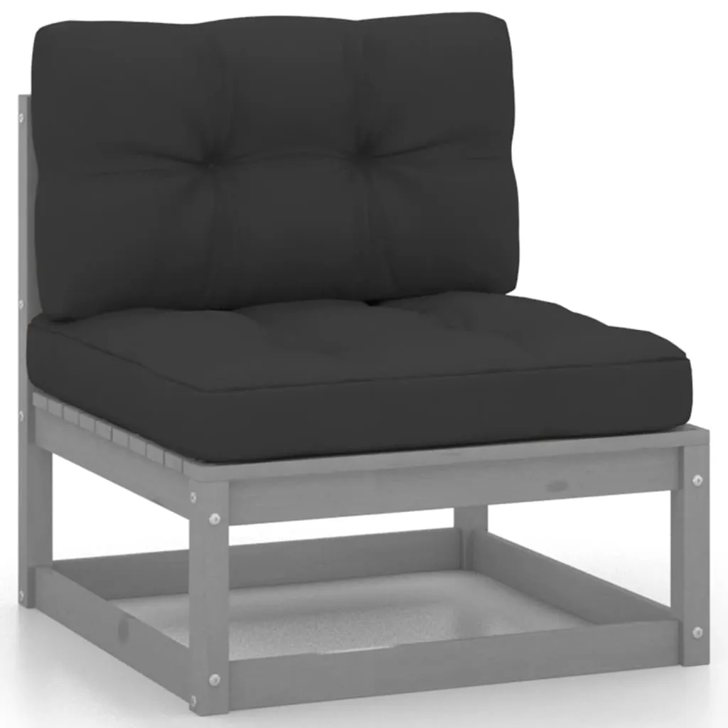 Set șezlonguri grădină cu perne, 10 piese, gri, lemn masiv pin - imagine 4