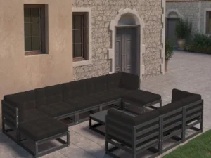 Set mobilier grădină cu perne, 11 piese, lemn masiv de pin