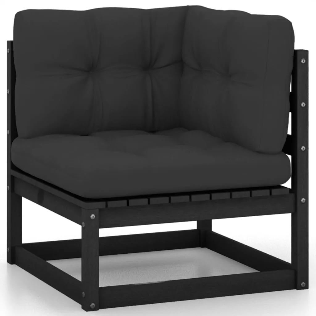 Set mobilier grădină cu perne, 6 piese, negru, lemn masiv pin - imagine 4