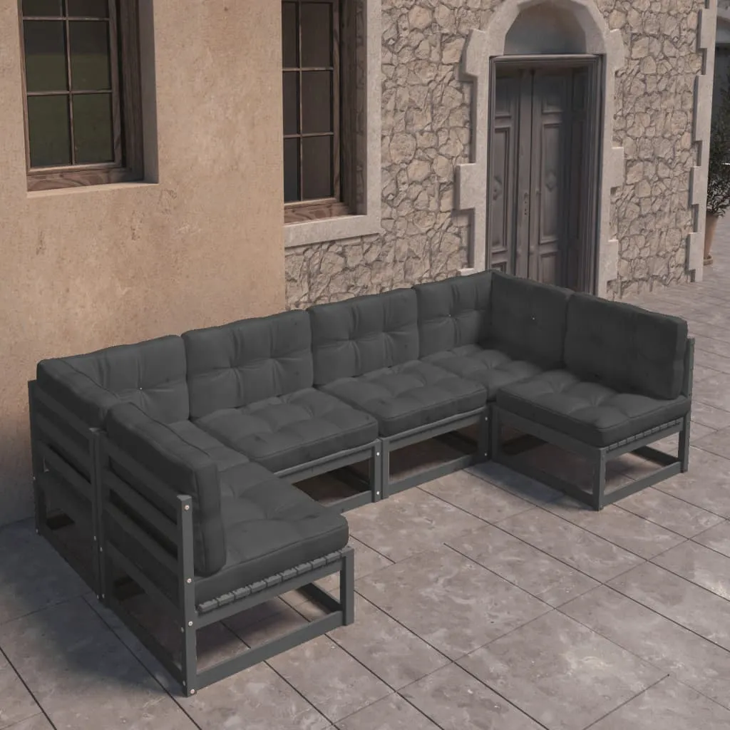 Set mobilier grădină cu perne, 6 piese, negru, lemn masiv pin