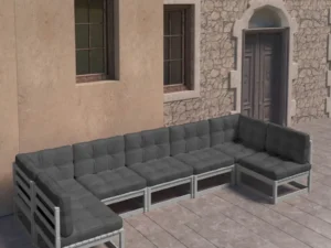 Set mobilier de grădină cu perne, 7 piese, gri, lemn masiv pin