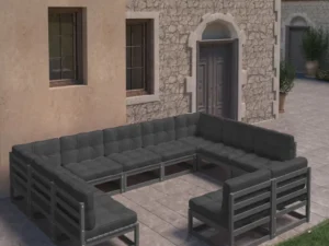 Set mobilier grădină cu perne, 11 piese, lemn masiv de pin