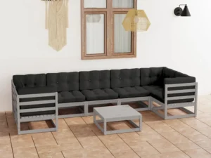 Set mobilier grădină cu perne, 8 piese, lemn masiv de pin
