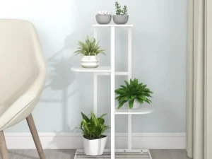 Suport pentru flori cu 4 nivele, alb, 43x22x76 cm, metal