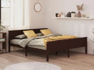 Cadru de pat, maro închis, 200x200 cm, lemn masiv de pin