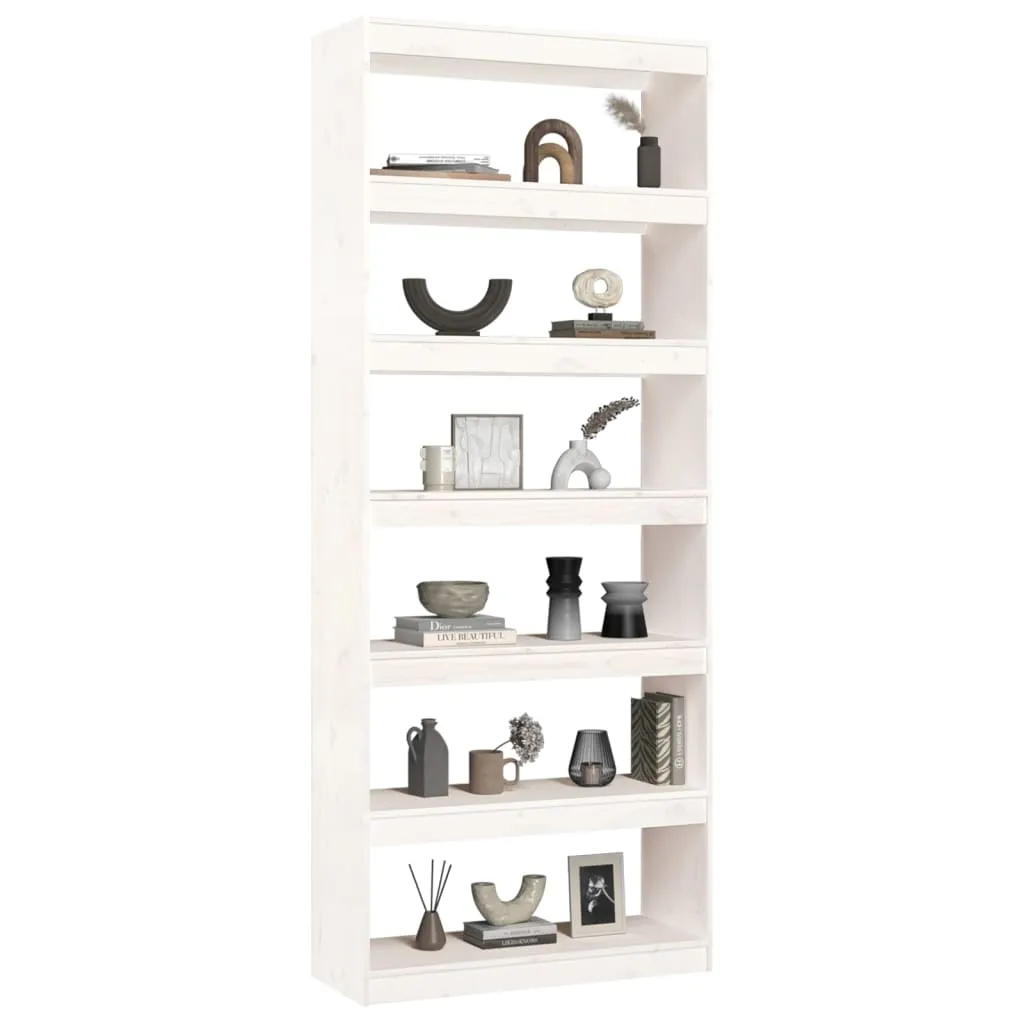 Bibliotecă/Separator cameră, alb, 80x30x199,5 cm lemn masiv pin - imagine 4