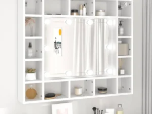 Dulap cu oglindă și LED, alb, 91x15x76,5 cm