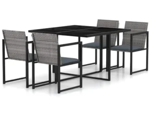 Set mobilier de exterior cu perne, 5 piese, gri, poliratan