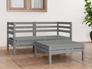 Set mobilier de grădină, 3 piese, gri, lemn masiv de pin