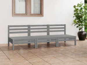 Set mobilier de grădină, 3 piese, gri, lemn masiv de pin