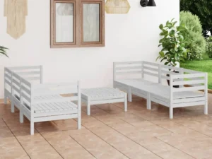 Set mobilier de grădină, 7 piese, alb, lemn masiv de pin