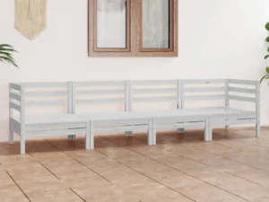 Set mobilier de grădină, 4 piese, alb, lemn masiv de pin