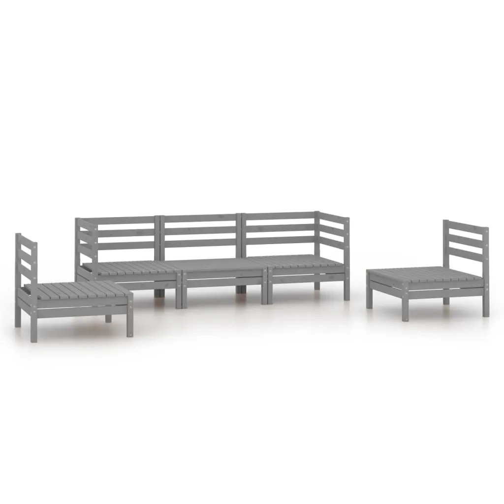 Set mobilier de grădină, 5 piese, gri, lemn masiv de pin - imagine 2