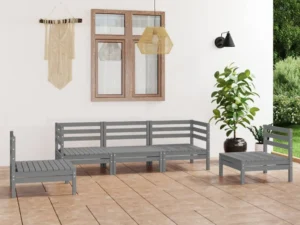 Set mobilier de grădină, 5 piese, gri, lemn masiv de pin