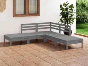 Set mobilier de grădină, 5 piese, gri, lemn masiv de pin