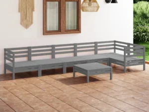 Set mobilier de grădină, 7 piese, gri, lemn masiv de pin