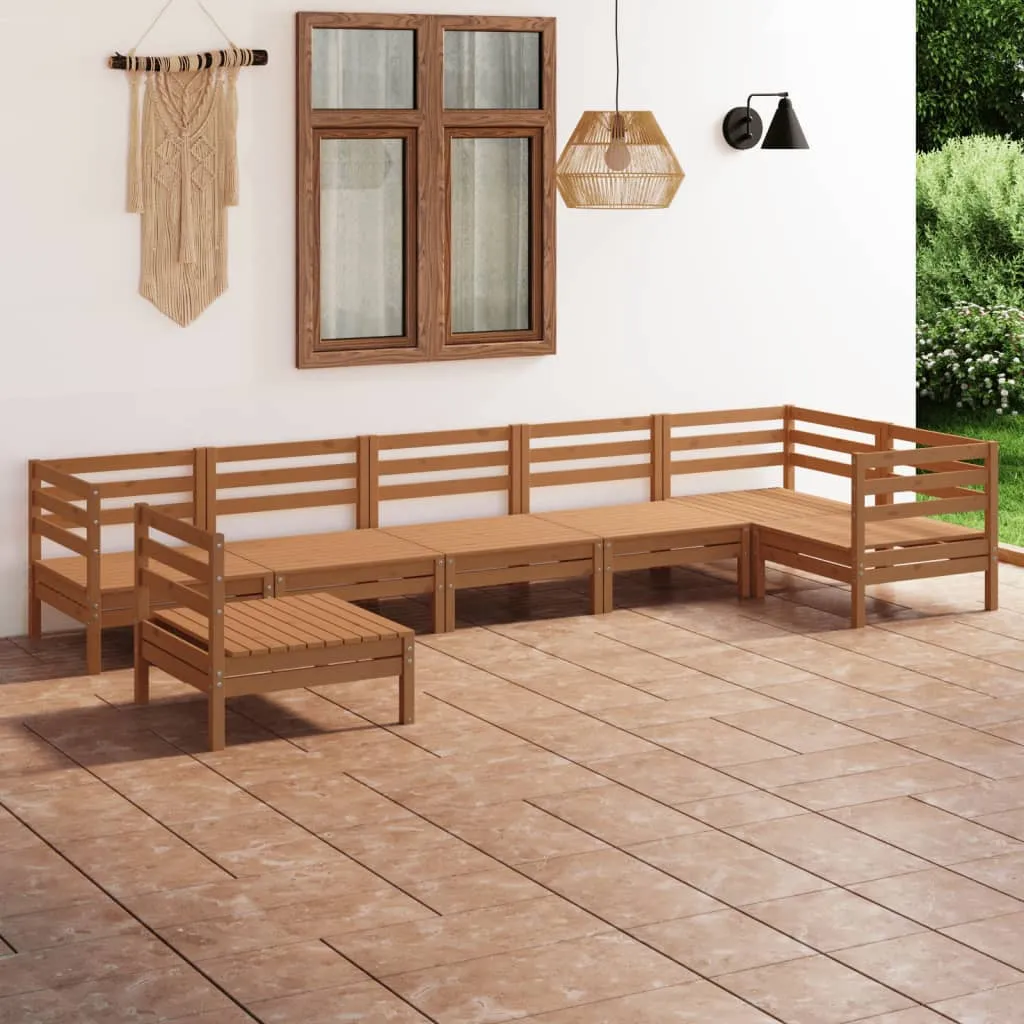 Set mobilier de grădină, 7 piese, maro miere, lemn masiv de pin