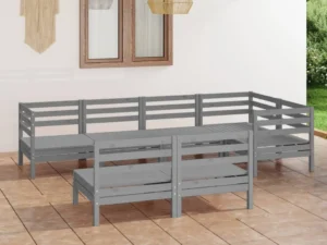 Set mobilier de grădină, 7 piese, gri, lemn masiv de pin