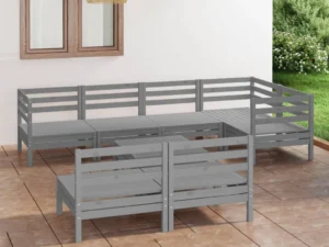 Set mobilier de grădină, 8 piese, gri, lemn masiv de pin