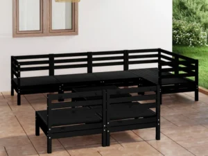 Set mobilier de grădină, 8 piese, negru, lemn masiv de pin