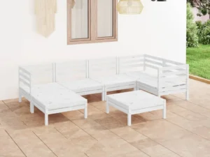 Set mobilier de grădină, 7 piese, alb, lemn masiv de pin