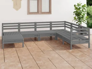 Set mobilier de grădină, 7 piese, gri, lemn masiv de pin