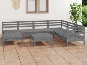 Set mobilier de grădină, 8 piese, gri, lemn masiv de pin