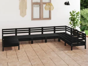 Set mobilier de grădină, 8 piese, negru, lemn masiv de pin