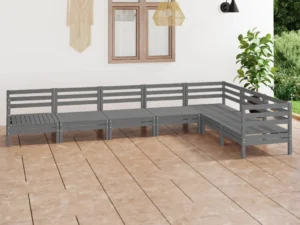 Set mobilier de grădină, 7 piese, gri, lemn masiv de pin