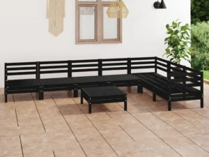Set mobilier de grădină, 8 piese, negru, lemn masiv de pin