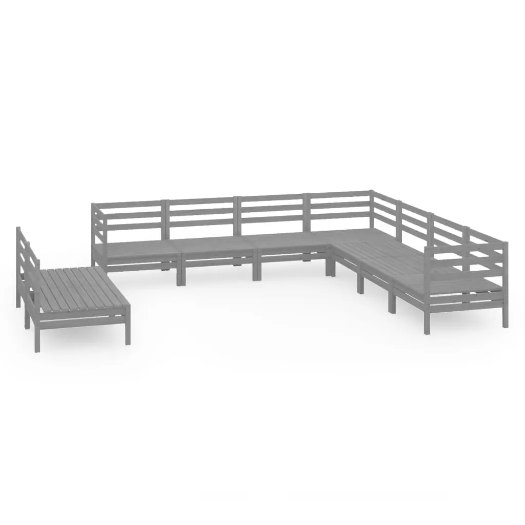 Set mobilier de grădină, 9 piese, gri, lemn masiv de pin - imagine 2