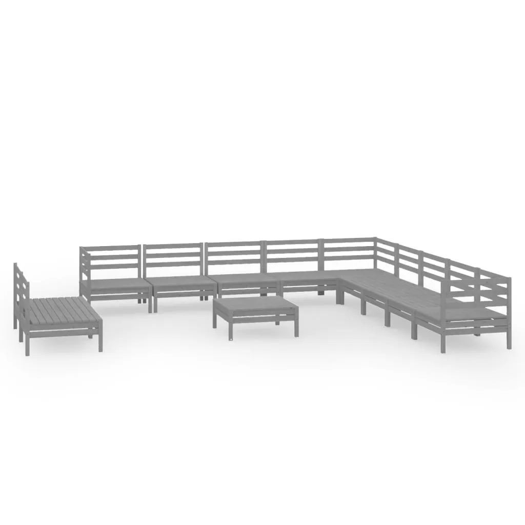 Set mobilier de grădină, 12 piese, gri, lemn masiv de pin - imagine 2