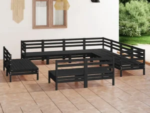 Set mobilier de grădină, 11 piese, negru, lemn masiv de pin