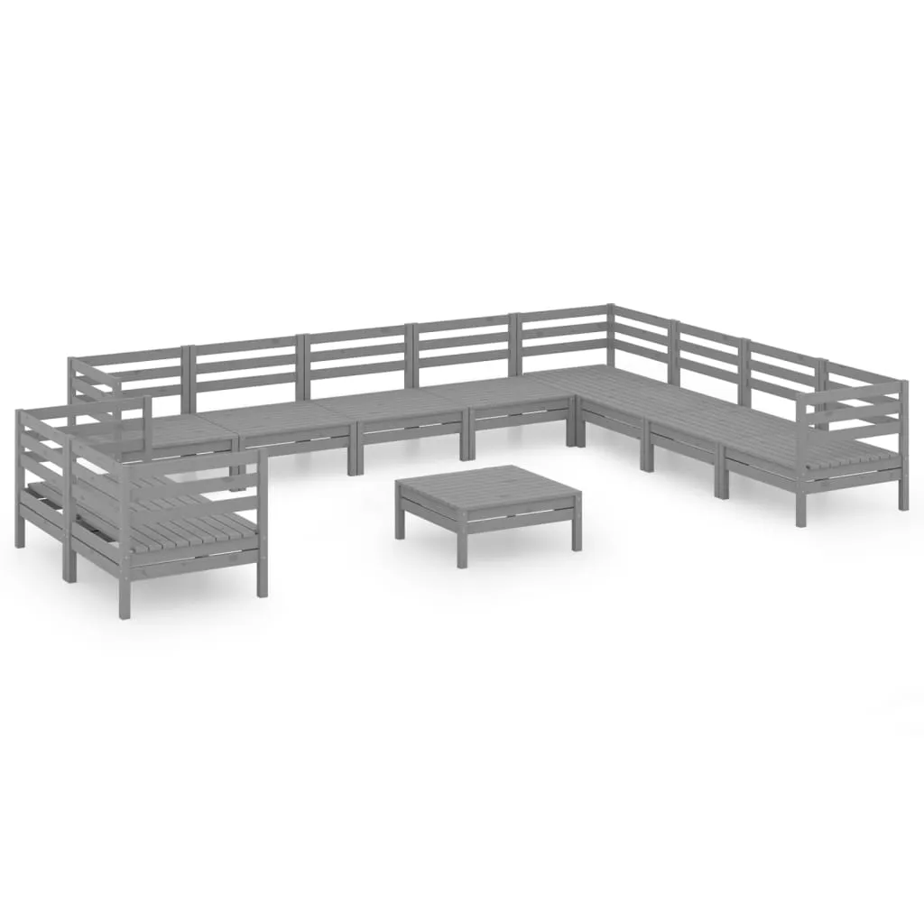 Set mobilier de grădină, 11 piese, gri, lemn masiv de pin - imagine 2