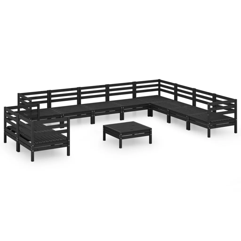 Set mobilier de grădină, 11 piese, negru, lemn masiv de pin - imagine 2