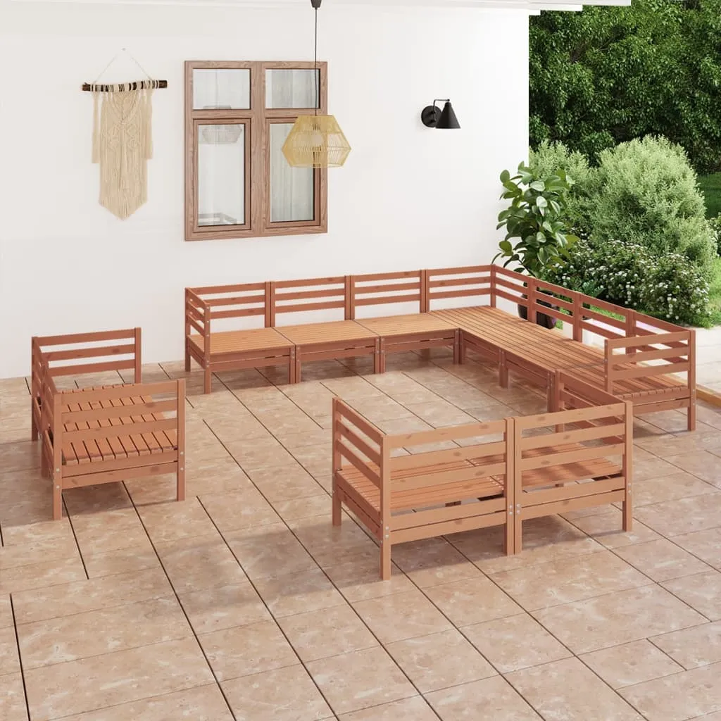 Set mobilier de grădină, 11 piese, maro miere, lemn masiv pin