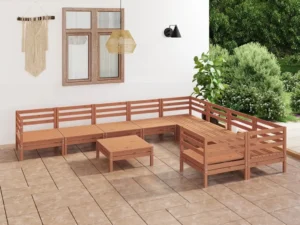 Set mobilier de grădină, 10 piese, maro miere, lemn masiv pin