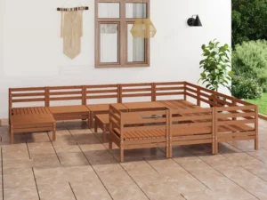 Set mobilier grădină, 12 piese, maro miere, lemn masiv de pin