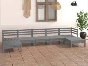 Set mobilier de grădină, 7 piese, gri, lemn masiv de pin