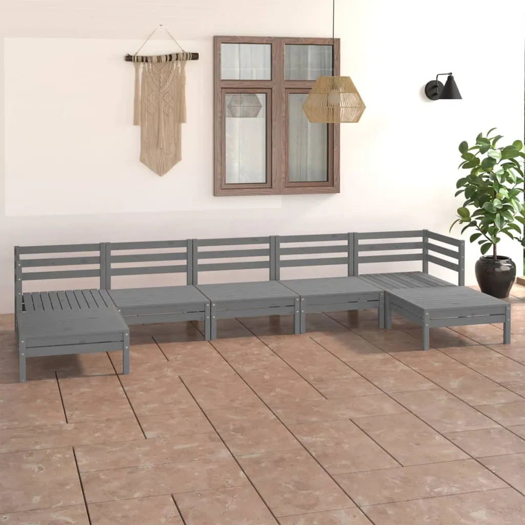 Set mobilier de grădină, 7 piese, gri, lemn masiv de pin