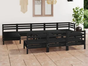 Set mobilier de grădină, 11 piese, negru, lemn masiv de pin