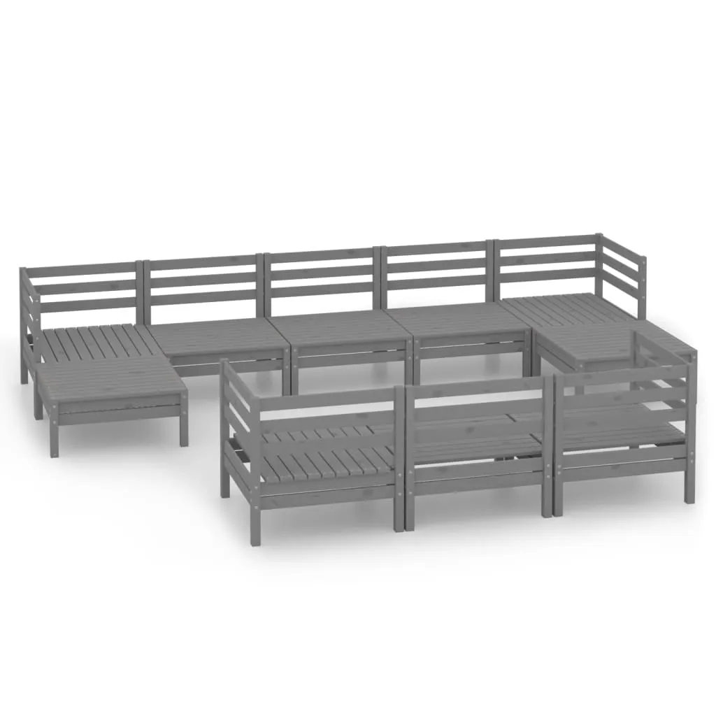 Set mobilier de grădină, 10 piese, gri, lemn masiv de pin - imagine 2